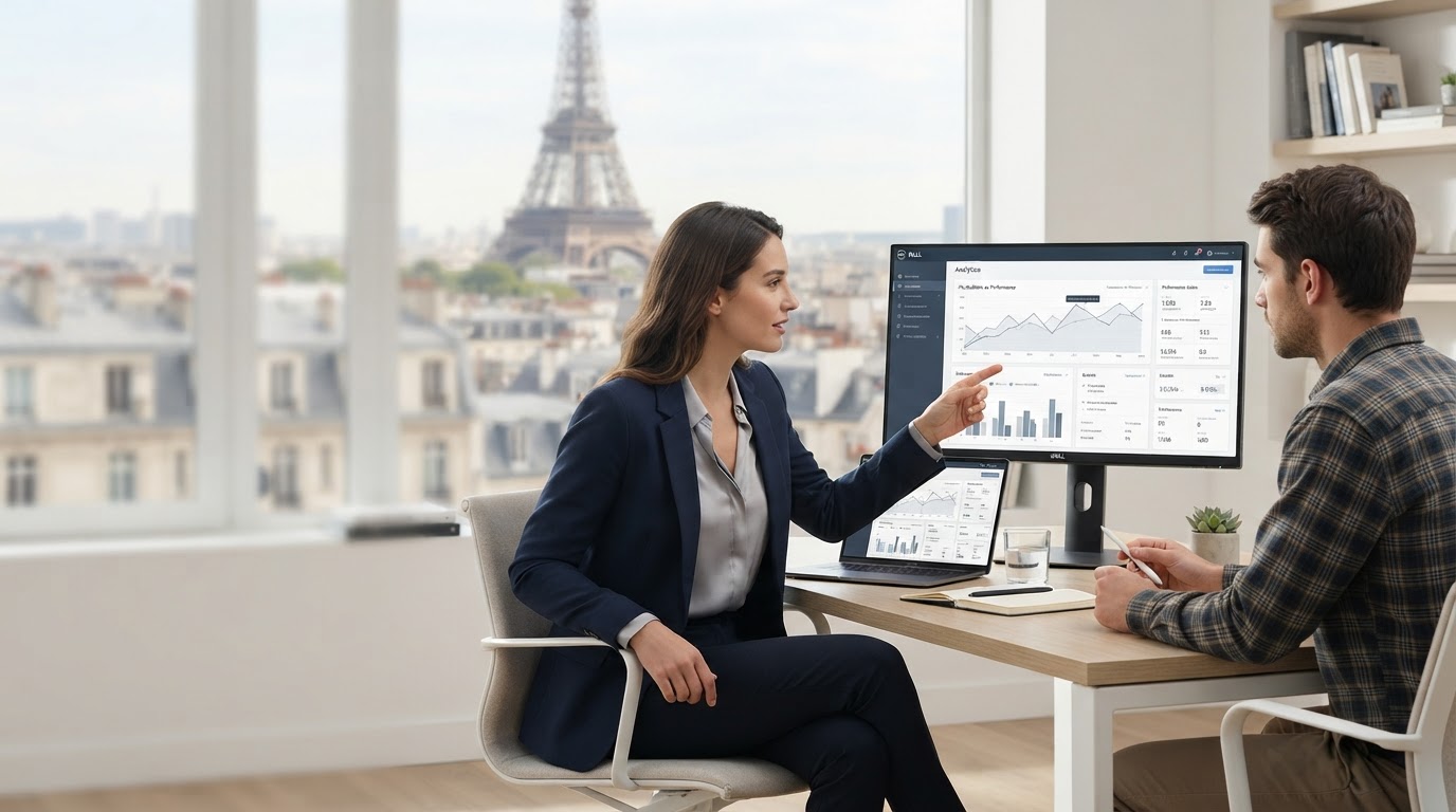 Jaugeon Metrics — tableau de bord affichant des courbes prédictives et des indicateurs de rendement ajusté au risque